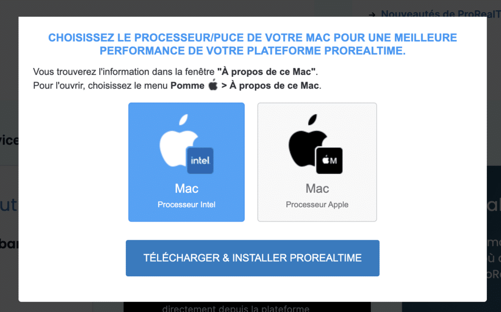 Télécharger la version logicielle de ProRealTime sur Mac