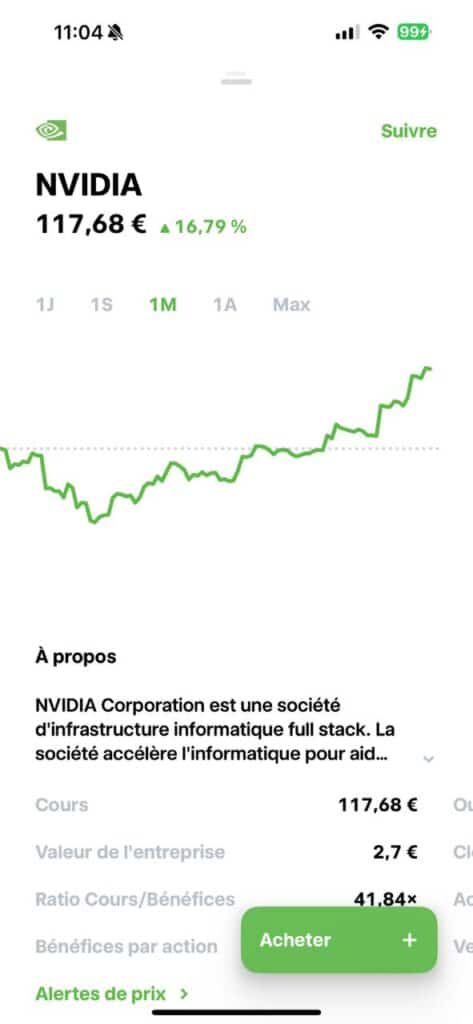 Sélection de titres application Trade Republic